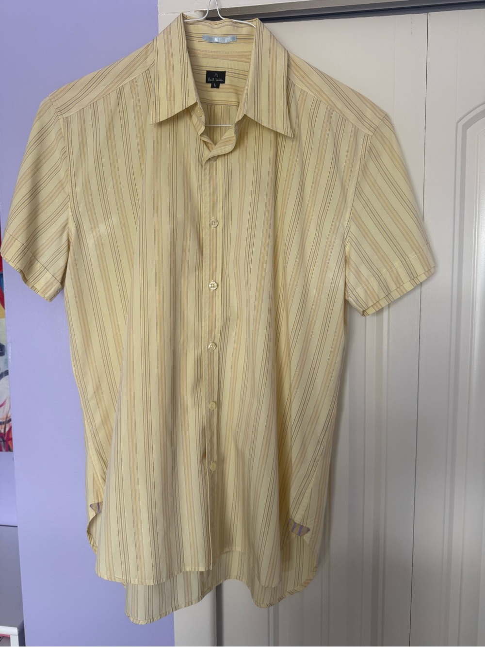 Paul Smith EUC Runs Small-Fits medium Light Yellow Striped Short-Sleeve